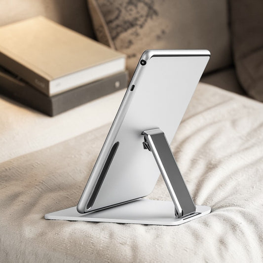 Zondu Portable Tablet Stand - Ultra-Slim Foldable Design - Pocket-Sized Aluminum - For Travel & Commuting - Silver